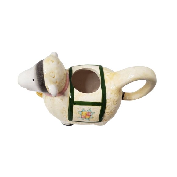 vintage ceramic lamb creamer with quilt blanket and bell 5.25' tall - Picture 3 of 3